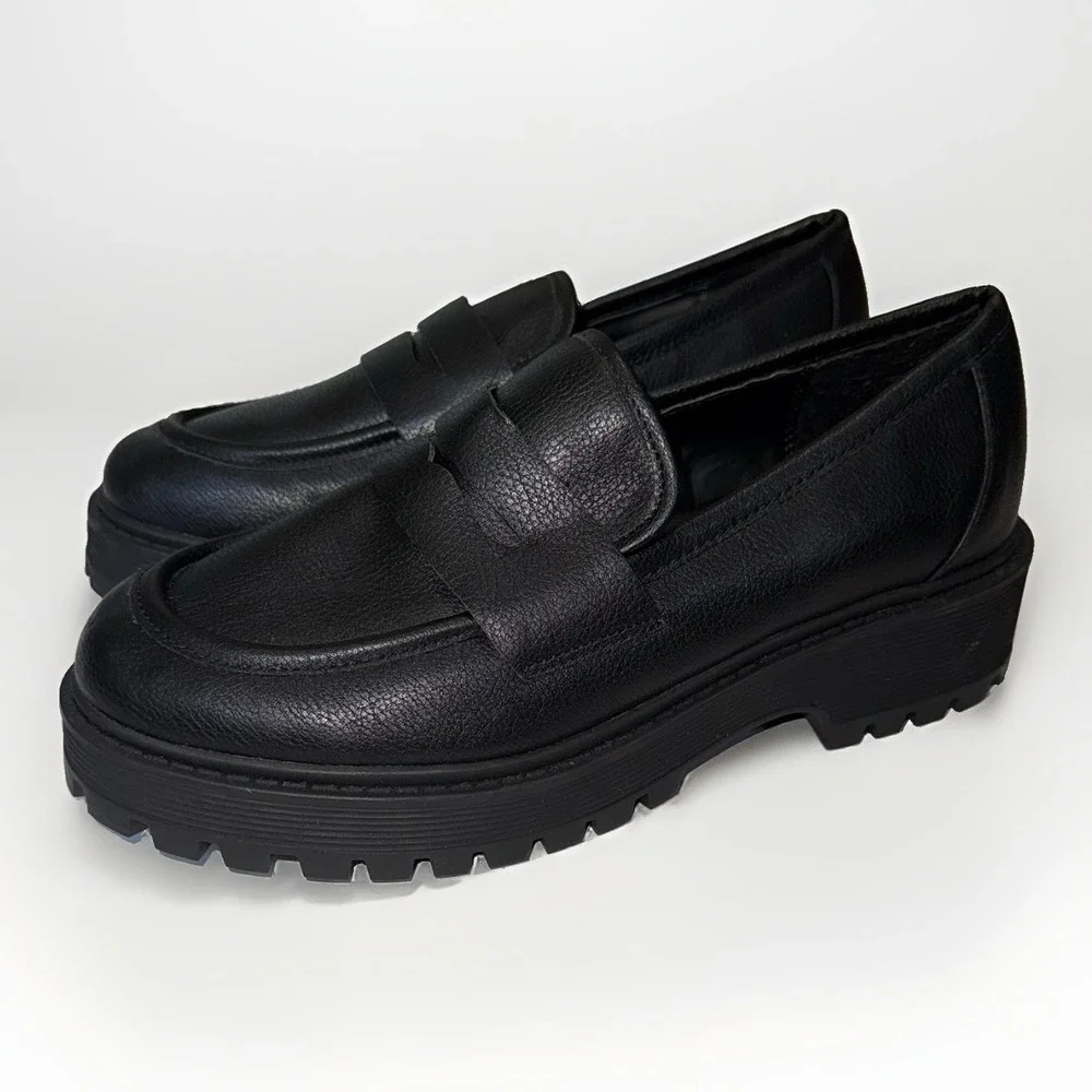 Unionbay Jayla Lug Sole Penny Loafers Black Platform Shoes Women's 9M Preppy